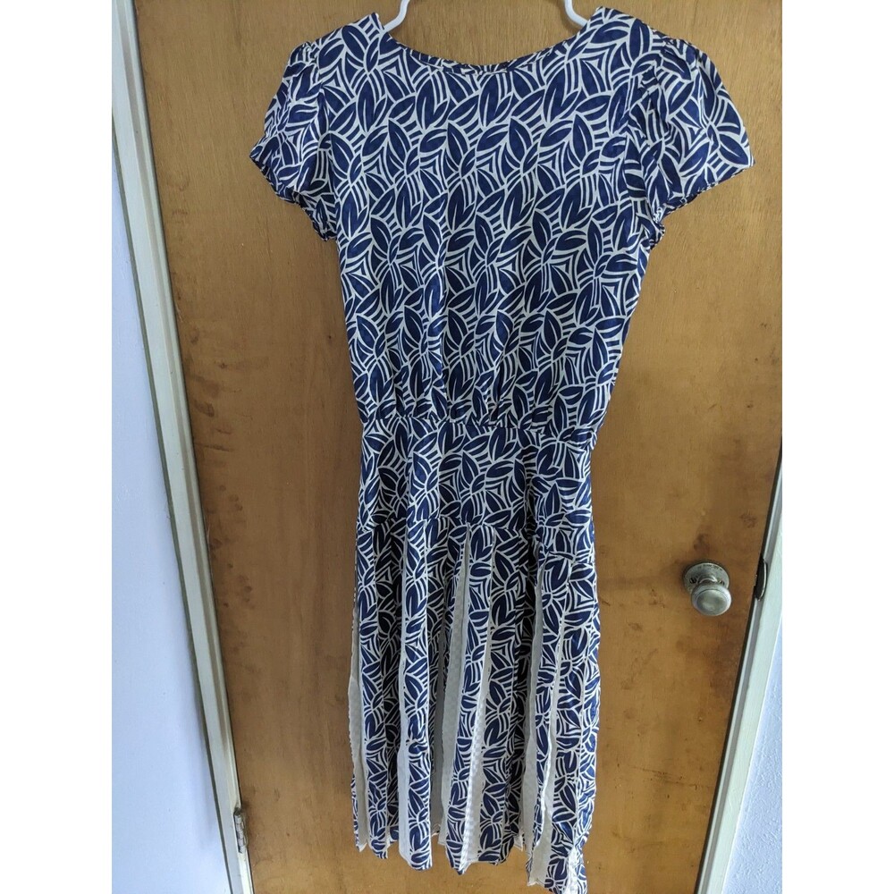 Maggie London by Jeannene Booher 100% Silk Blue Drop Waist Ruffle Hem Dress